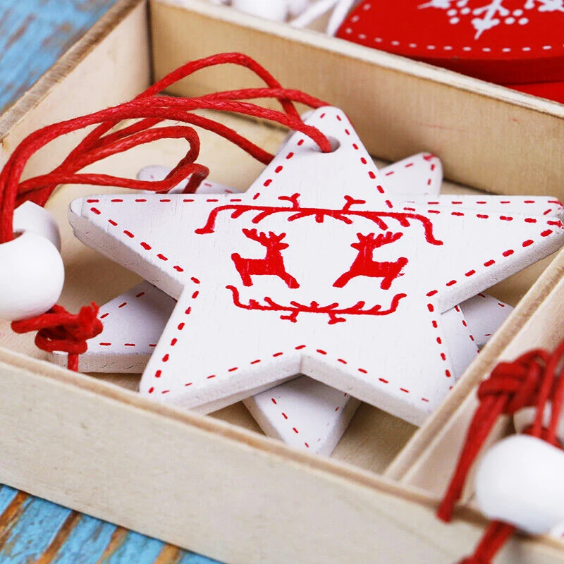 12 шт./кор. деревянные Рождественские Подвески Украшения Смешанные Jingle Bell/с изображением снеговика/оленя со звездами для детей Рождественская елка Подвесные Подарки Декор