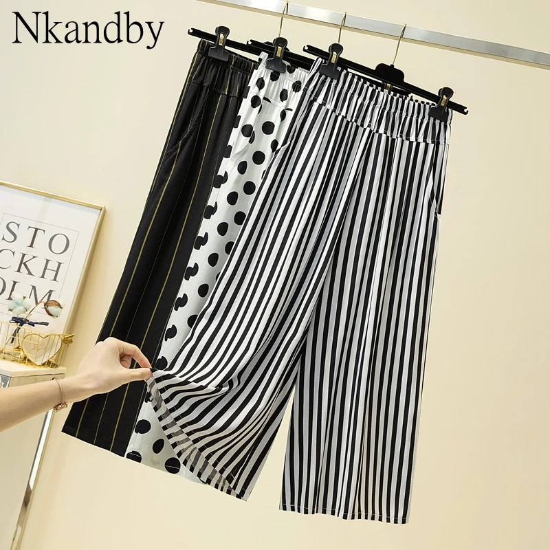 Женские широкие брюки с высокой талией размера плюс летние модные свободные до