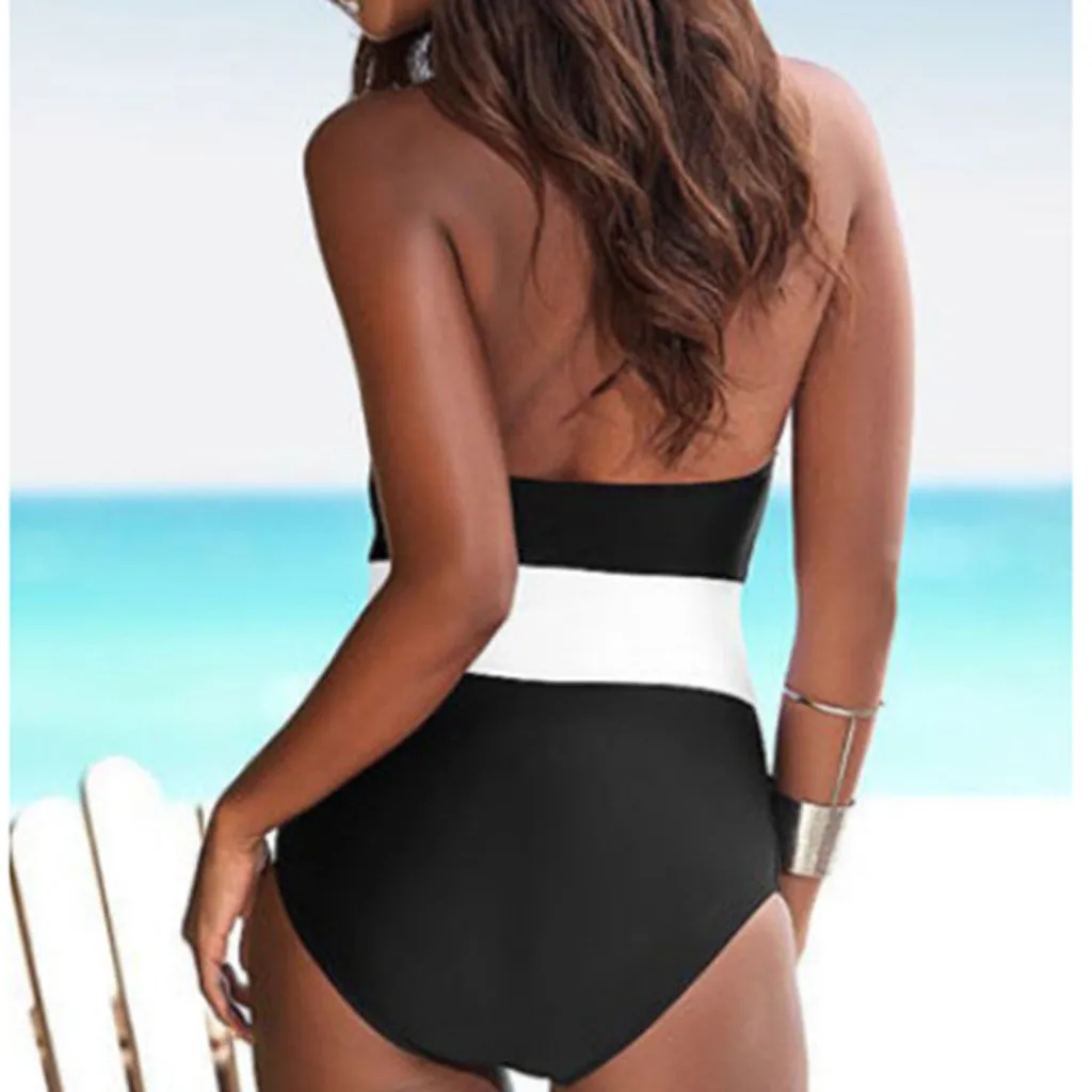 Лоскутный Купальник со средней посадкой и глубоким v образным вырезом Цельный с