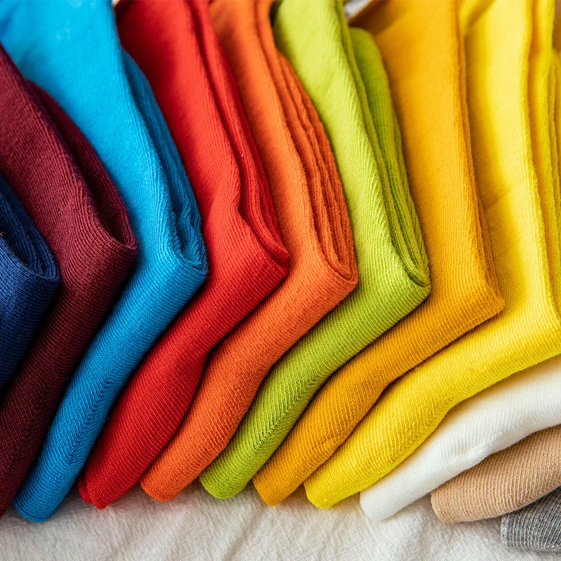 2021 New Women Socks Solid Color Spring Autumn Middle Tube Korea Style Cotton Socks Girl Preppy Style Long Breathable Crew Socks