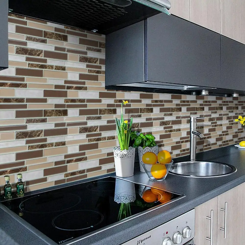 5-Sheet Removable Self Adhesive 3D Tile Wall Decal Sticker DIY Kitchen Bathroom Home Decor Wallpaper