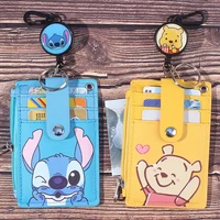 genuine disney hanging neck retractable card holder mickey mouse campus card meal card id card shell leather case card cover