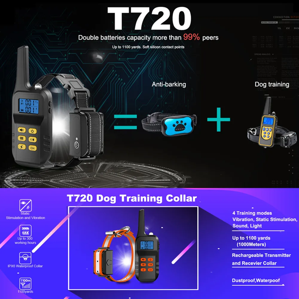 Electric LCD Dog Training Collar 1100 yards Waterproof Rechargeable Remote Control Pet for All Size Shock Vibration Sound 50%off | Дом и сад