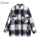 Куртка женская клетчатая с карманами, воротником с лацканами и длинным рукавом