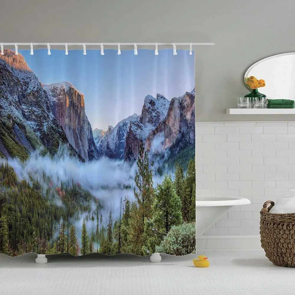 Гардина для душа Dafield с изображением природы озера ландшафта примитивная