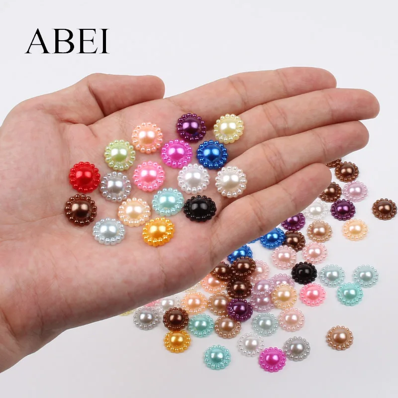 Полукруглые жемчужные бусины с плоской задней стороной 12 мм 100 шт.|Бусины для