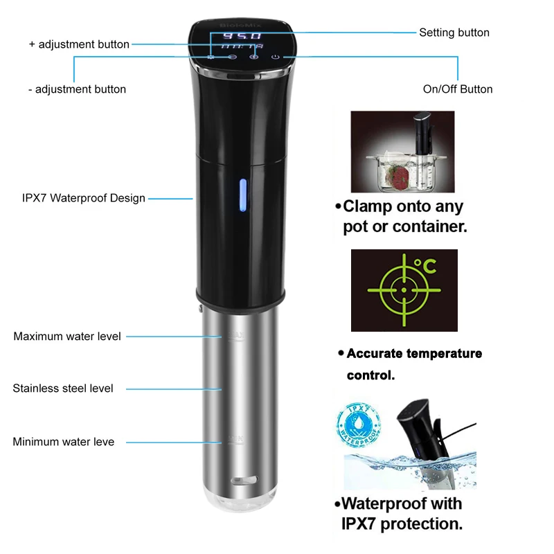 IPX7 Biolomix 2nd Generation Waterproof Sous Vide Immersion Circulator Vacuum Slow Cooker with LCD Digital Accurate Control | Бытовая
