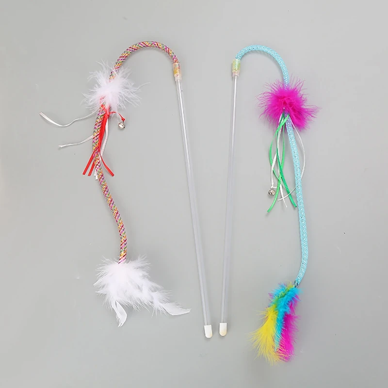 

Cat Teaser Wand Interactive Colorful feathers Toy Cat Wand Toy for Kittens Funny Exercise Playing Training Toys pet toys