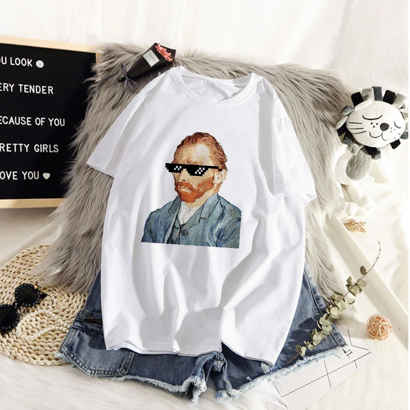 

90s Vintage Tshirt Fashion Top Tees Summer Women Tshirt Van Gogh Harajuku Aesthetic T Shirts Women Oil Painting Funny T-shirt