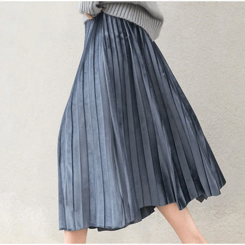 Женская длинная Плиссированная юбка повседневная бархатная средней длины с