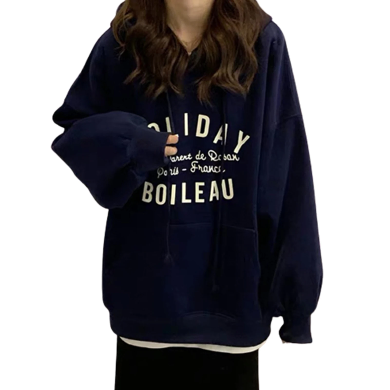 Women Hoodies Autumn Winter Long Sleeve Letters Print Pocket Loose Hoodie Sweatshirt Blouse Ladies Soft Warm Oversize Pullovers