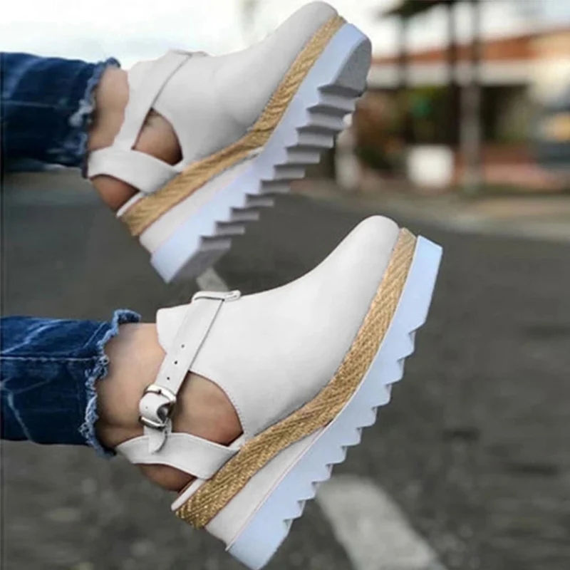 

Buckle Strap Straw Thick Bottom Flats Platform Sandals Female Shoes 2021 Summer Women's Sandals Vintage Wedge Shoes Woman
