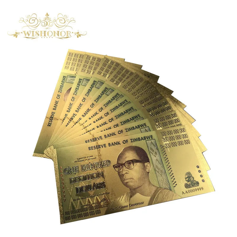 

1000pcs Zimbabwe Banknotes one Vicintillion Dollars 24K Gold Banknote with UV Light for souvenir and collection gifts