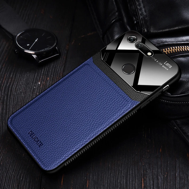 Blue I coque, чехол, чехол, для HuaWei Honor View V20 V10 на кожаном зеркальном стекле Силиконовый противоударный телефон роскошные оригинальные милые чехлы - Цвет: Blue