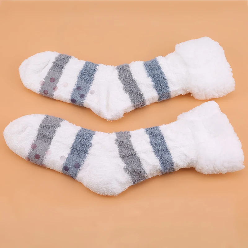 

Floor Home Fluffy Socks Coral Velvet New Women Cozy Striped Socks Winter Warm Sleep Bed Socks Clothing Accessories