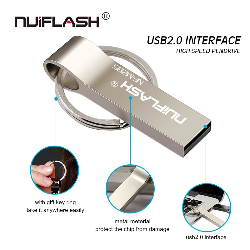 

nuiflash usb flash drive 64GB 32GB 16GB 8GB 4GB pen drive pendrive waterproof silver u disk memoria cel usb stick gift