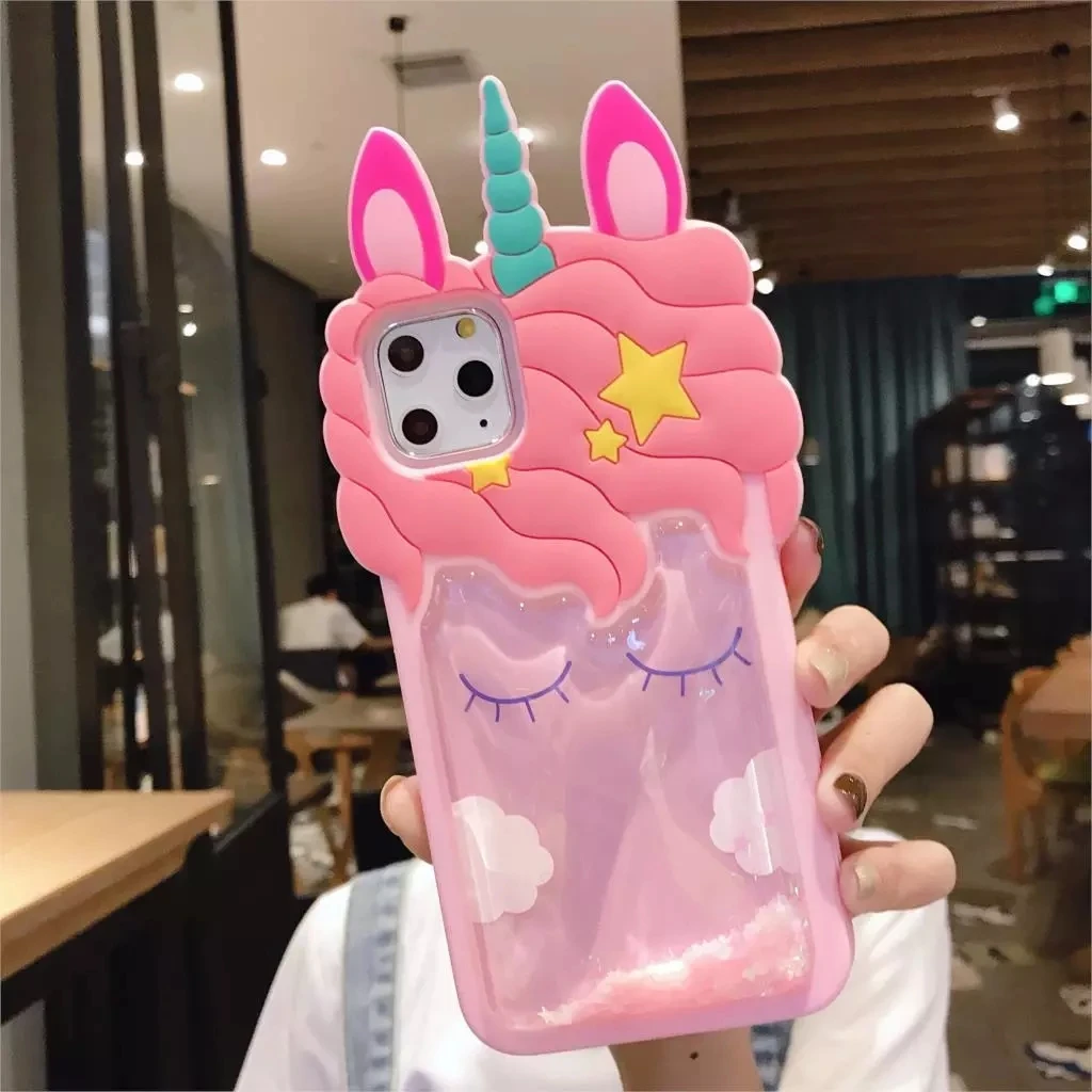 

3D Cartoon Pink Quicksand Unicorn Soft Silicone Liquid Stars Case For Iphone 12 Mini 11 Pro 8 7 6S 6 Plus 5 SE XS Max XR X Cases