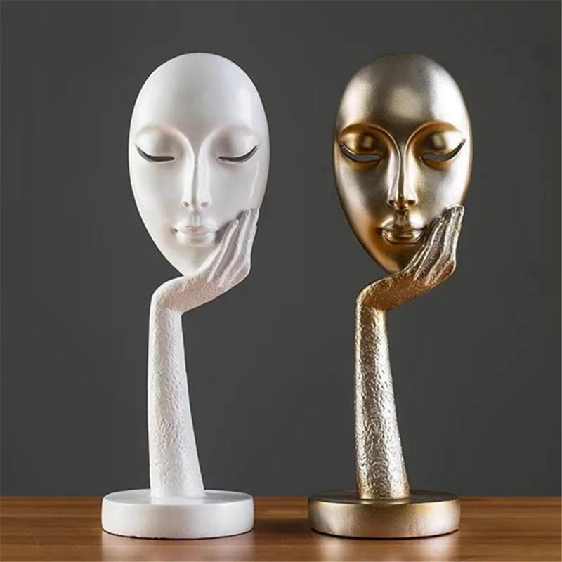 

2x Human Meditators Abstract Lady Face Character Resin Statues Sculpture Art Crafts Figurine Silver & Blue