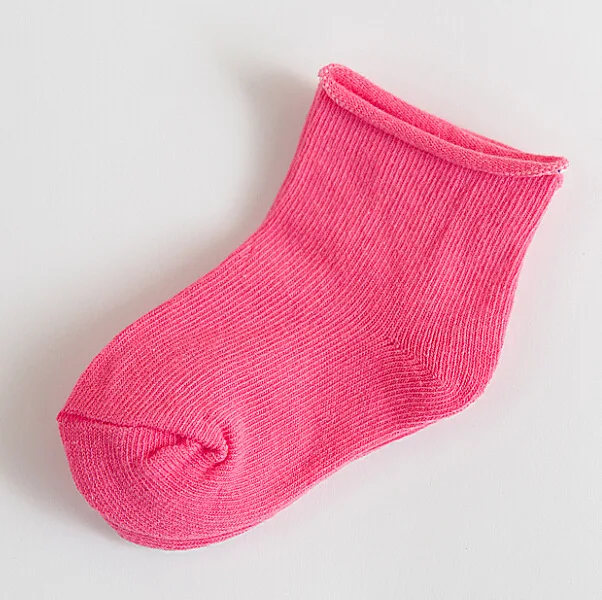 rose red Детская От 1 до 3 лет в возрасте с новых ярких цветов края рулона хлопковая детская носки-башмачки - Цвет: rose red