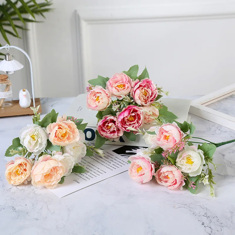 6 головок Пион Искусственные цветы букет дешевые поддельные для дома Свадебные
