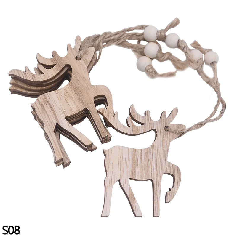 3/6pcs Christmas Wooden Pendant Wooden Hollow Snowflake Christmas Tree Hanging Decor For New Year Xmas Party Ornaments Kids Gift - Цвет: 3pcs S08