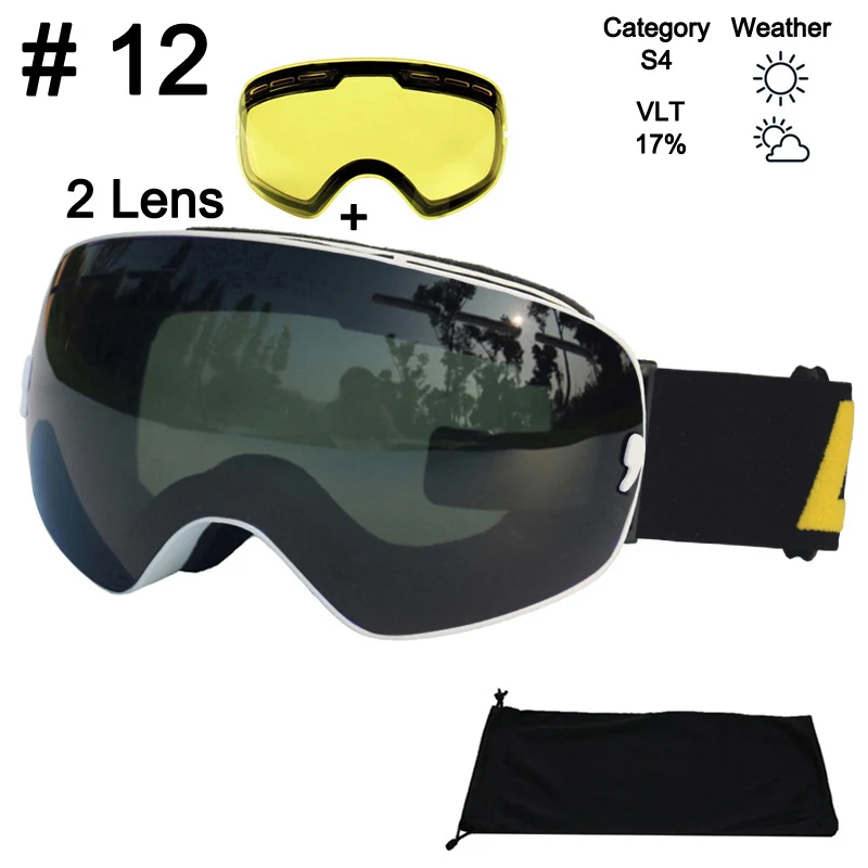 Color 12 With Lens LOCLE двойные линзы лыжные очки Анти-Туман UV400 сферические лыжные очки катание на лыжах Снег Сноуборд очки лыжные очки осветляющие линзы - Цвет: Color 12 With Lens