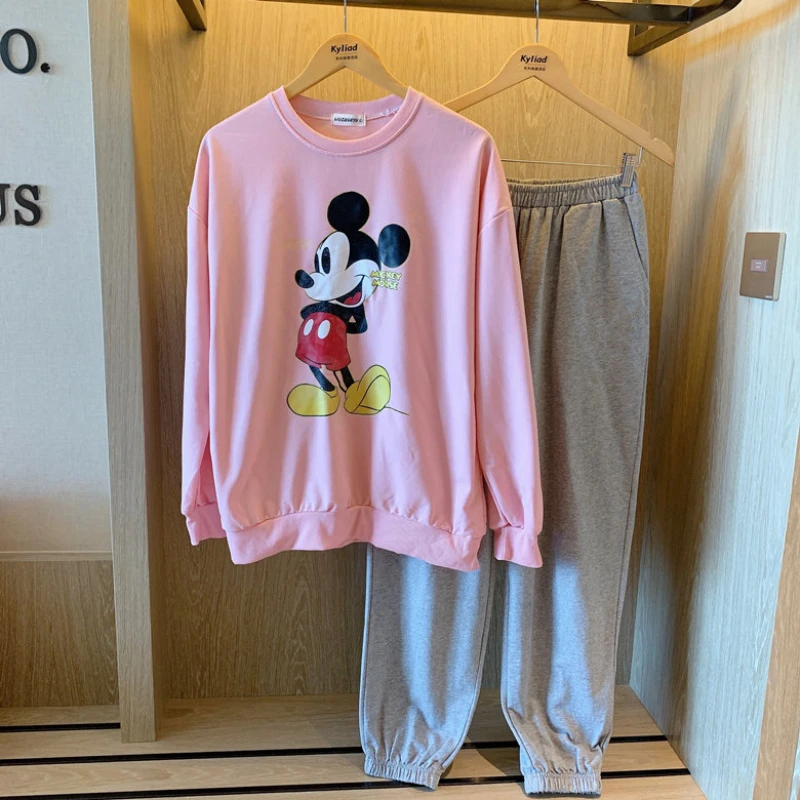 Disney Mickey Mouse Pyjamas Set Ladies Winter Long Sleeve Nightie Sleepwear Soft Pajamas 2 Piece Set Home Tops Pajamas Autumn