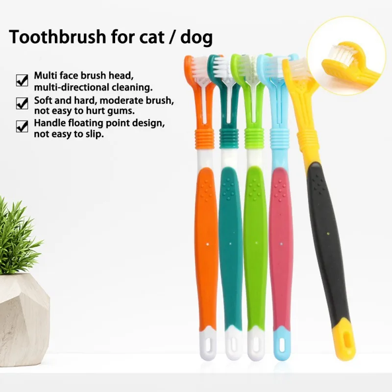 

Pet Three-Head Toothbrush Dog Brush Addition Bad Breath Tartar Teeth Care Multi-angle Cleaning Dog Cat Grooming Tools