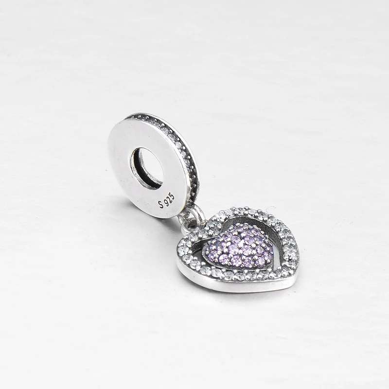 Кулон в форме сердца из стерлингового серебра 925 пробы модный фиолетовый