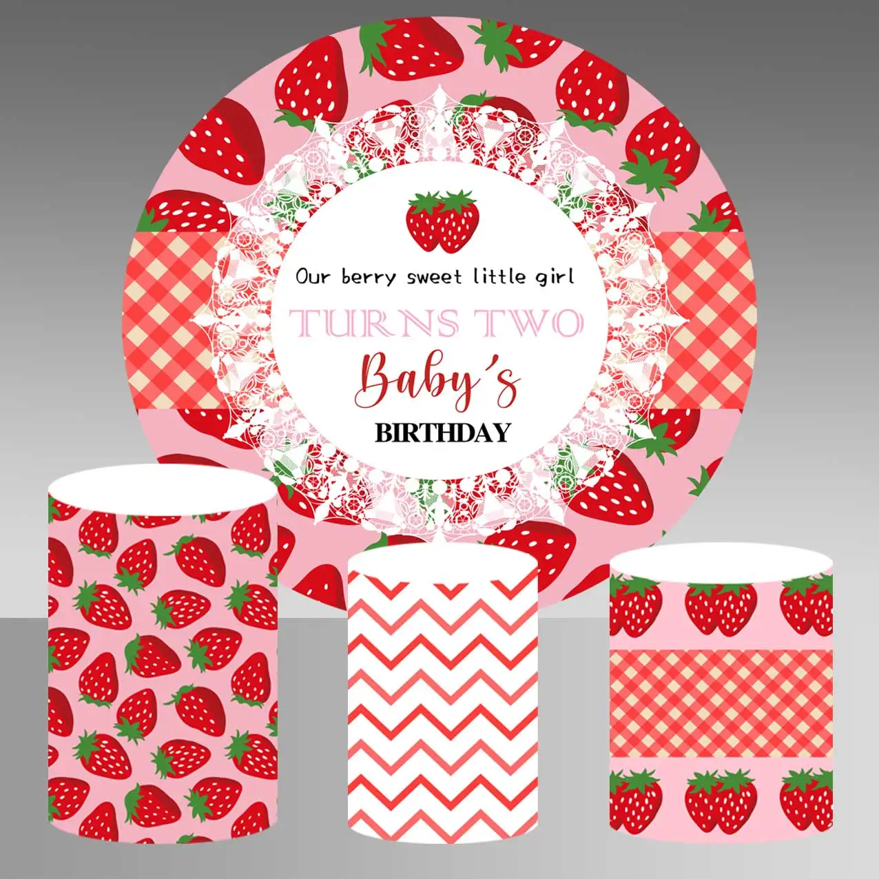 

Two Years Old Birthday Backdrop Baby Shower Backgrounds Child Strawberry Picnic Girl Party Photo Photography Round Background