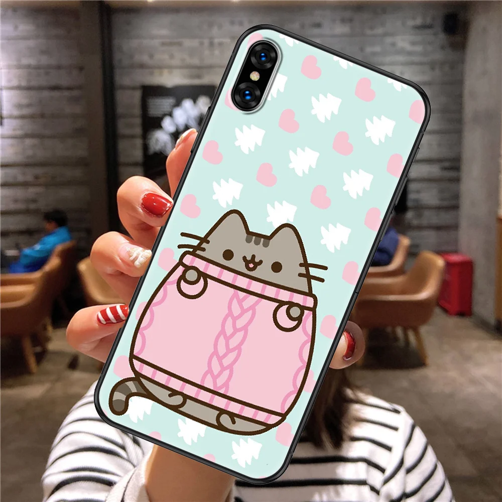 

Cartoon pusheens Cute Phone Case Cover Hull For iphone 5 5s se 2 6 6s 7 8 12 mini plus X XS XR 11 PRO MAX black silicone