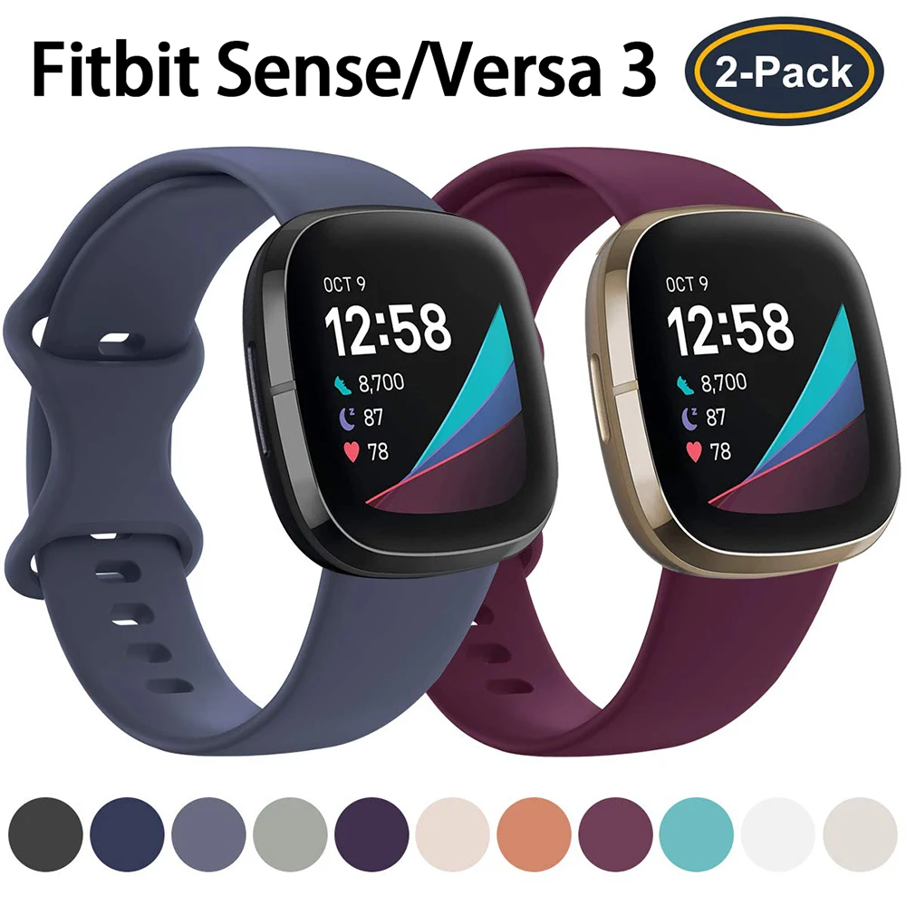 

Sport Band for Fitbit Sense/Versa 3, 2-Pack Soft Silicone Watch Strap Replacement Wristband for Versa 3 Smart Watch Accessories