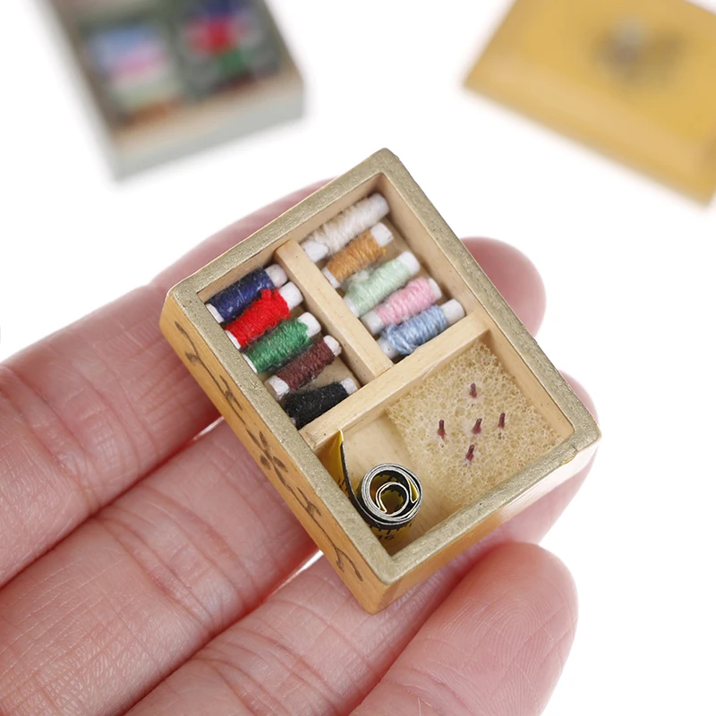 

Dollhouse Miniature Vintage Sewing Box With Lid Winered Dollhouse Decoration Accessories For Doll House Decoration