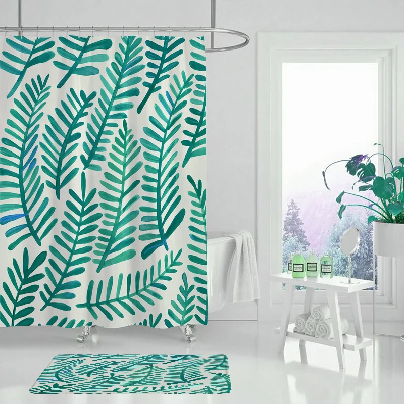 Занавеска для душа с принтом водонепроницаемая зеленая занавеска цветочным