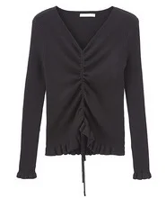 INMAN Winter Elegant Solid Color V Neck Drawstring Flower Swing Women Pullover Sweater