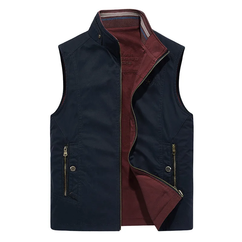 

New Arrival Spring Autumn Vest Men Double Sides Wear Stand Collar Sleeveless Jacket Men Casual Cotton Outdoor Mens Waistcoat