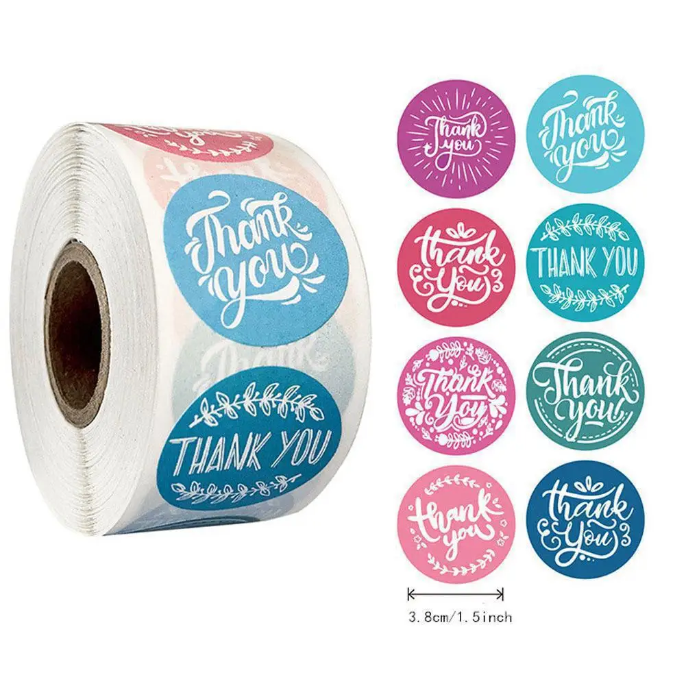 

500pcs 8 Designs Flower Thank You Stickers Wedding Favors Party Handmade Scrapbooking Gift Packaging Seal Labels