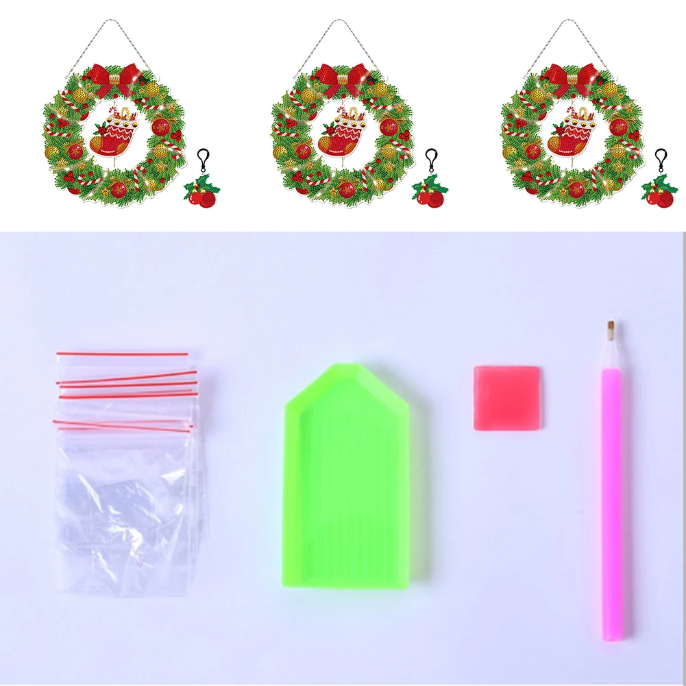 

Настенная картина из страз 5D Рождественский венок «сделай сам», алмазная живопись светильник кой, алмазная живопись, украшение, Рождество