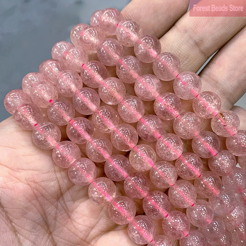 

Natural Strawberry Pink Crystal Round Beads Diy Bracelet Necklace Natura Crystal for Jewelry Findings 15"Strand 4 6 8 10 12MM
