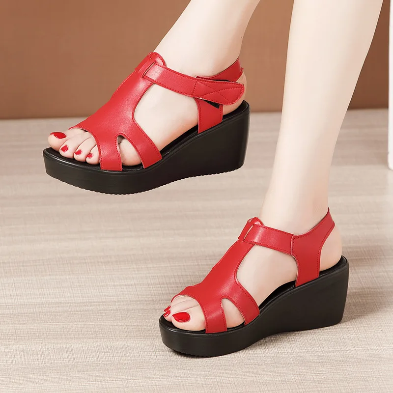 

Plus Size 32-43 Platform Sandals Women Wedding Shoes Summer 2022 T Strap High Heels Wedges Sandals Ladies Offie Sandal Shoes