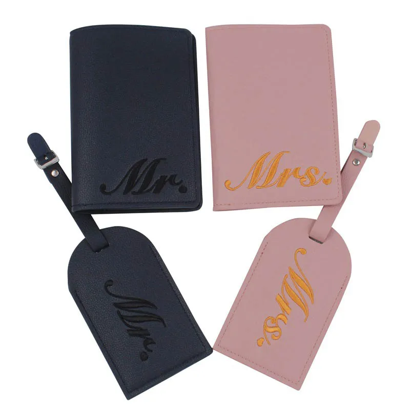 

New Couple Sets Of Embroidery Mr Mrs Lover Couple Wedding Passport Cover Case Set Letter Women Men Travel Holder Passport Cover