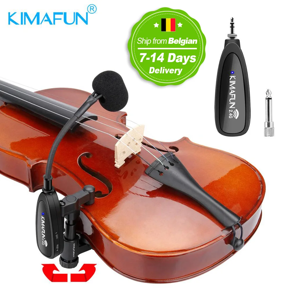 KIMAFUN-ميكروفون بمكثف احترافي ، آلة موسيقية للكمان ، لاسلكي ، مع رأس منحنية ، 2.4 جرام