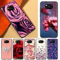beautiful and lovely flower rose black phone case for xiaomi civi play mix 3 a2 a1 6x 5x poco x3 nfc f3 gt m3 m2 x2 f2 pro c3 f1