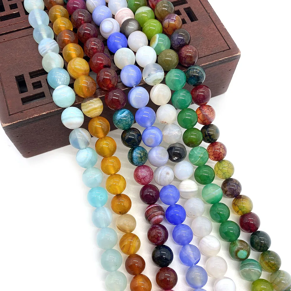 

1 Strand 6-10mm Silk Agate Natural Semi-precious Stone Loose Beads Strand DIY for Making Necklace Bracelets 8 Colors for Choice