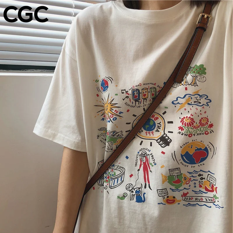 

Summer Clothes Woman 2021 Harajuku Oversized Woman T-shirts Printing Women's Crop Top Fashion Shirt Cotton Anime Top women