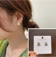cartoon bear shell rhinestone earrings for women girls exquisite gifts bear earrings fashion jewelry gifts