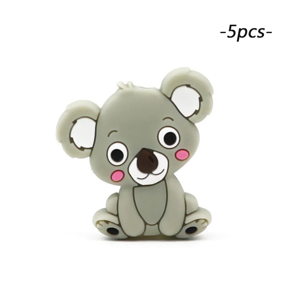 light grey LOFCA 5 шт. детский Прорезыватель пищевой силикон мини коала бусы BPA Бесплатный Детский грызунок пустышка цепочка для прорезывания зубов - Цвет: light grey