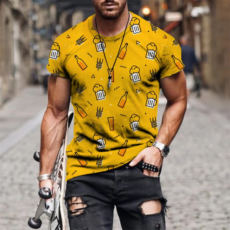 

3d Clothing New Large T-shirt Outdoor Loose Shirt Beer Print Street Breathable Fashion T-shirt Men's Hugh O-neck Casual Top S-6x