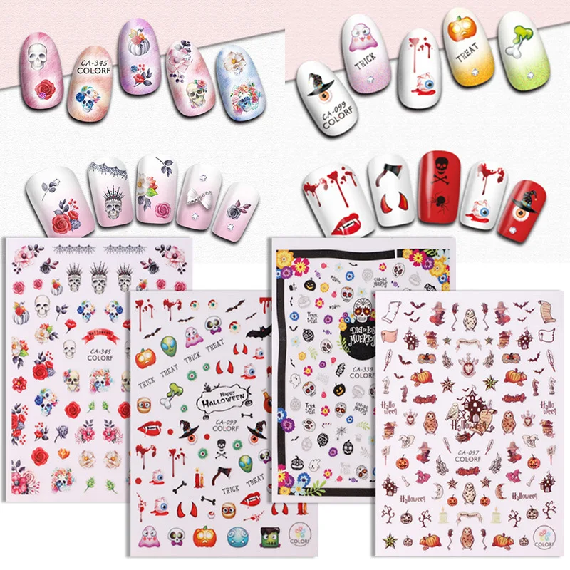 

Manicure Stickers Christmas and Halloween Series Mixed Color Pumpkin Witch Skeleton Horror Tuyere Candy Art 15 Stickers Nails