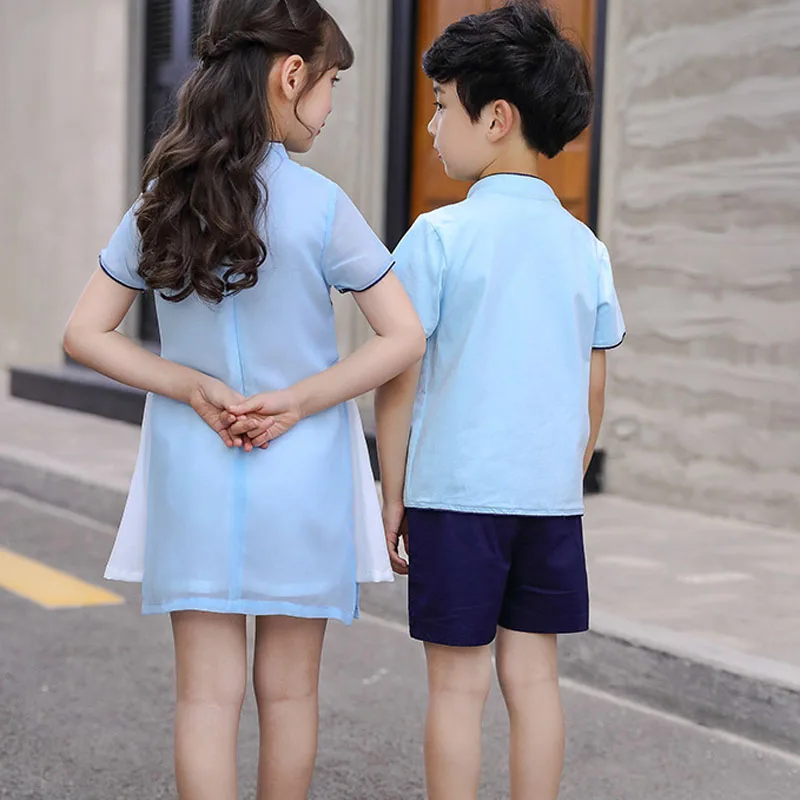 Школьный танцевальный костюм для девочек платье Чонсам с короткими рукавами